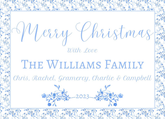 Blue Floral Holiday Card