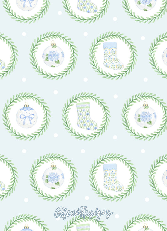 Blue and White Stockings Holiday Card