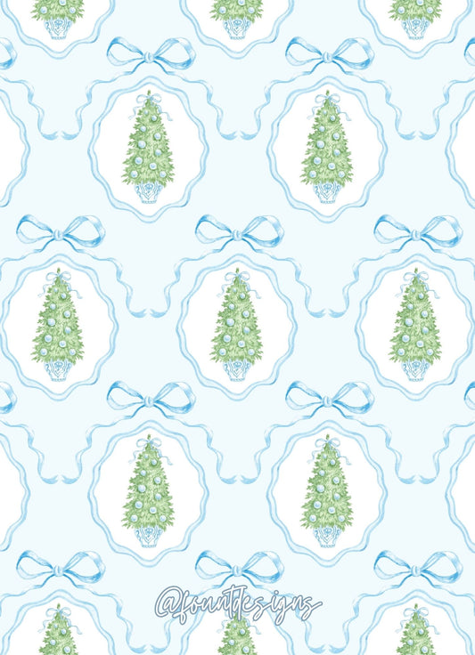 Blue Chinoiserie Topiary Holiday Card