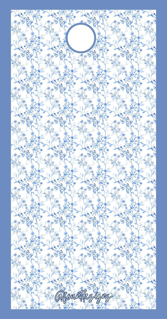 Blue Floral Script Christmas Rectangle Gift Tag