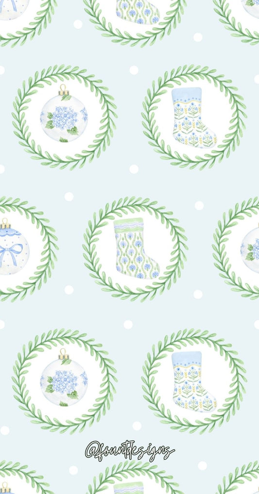 Blue Stripe Bow Christmas Wreath Rectangle Gift Tag
