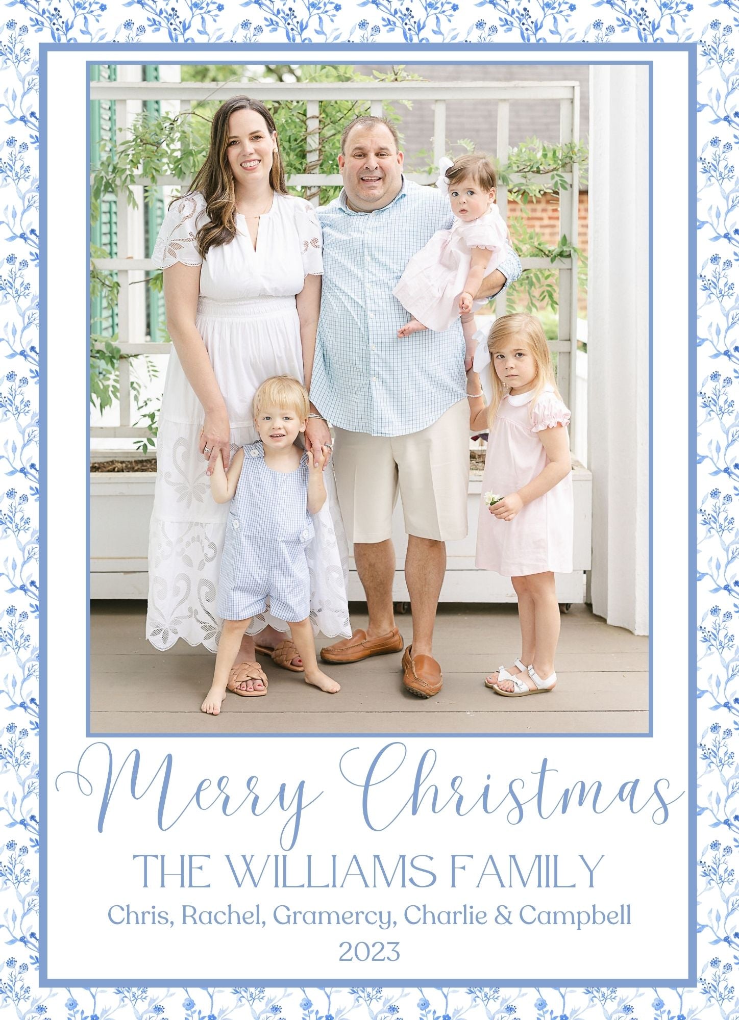 Blue Floral Holiday Card