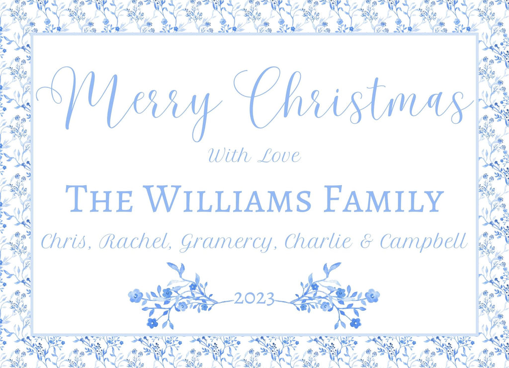 Blue Floral Holiday Card