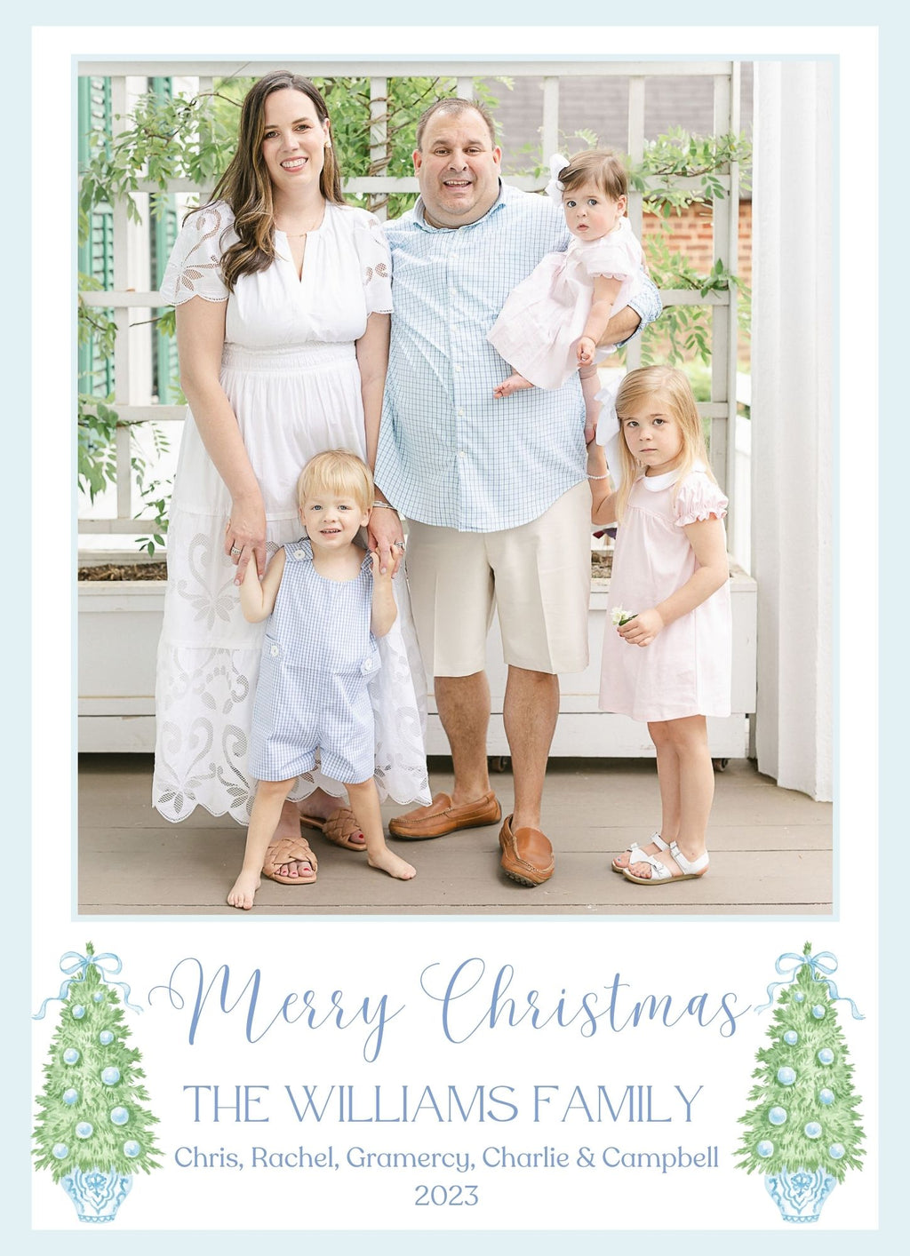 Blue Chinoiserie Topiary Holiday Card