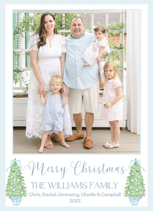 Blue and White Stockings Holiday Card