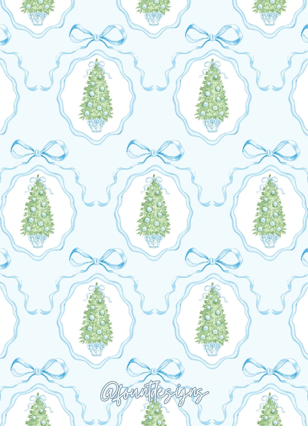 Blue Chinoiserie Topiary Holiday Card