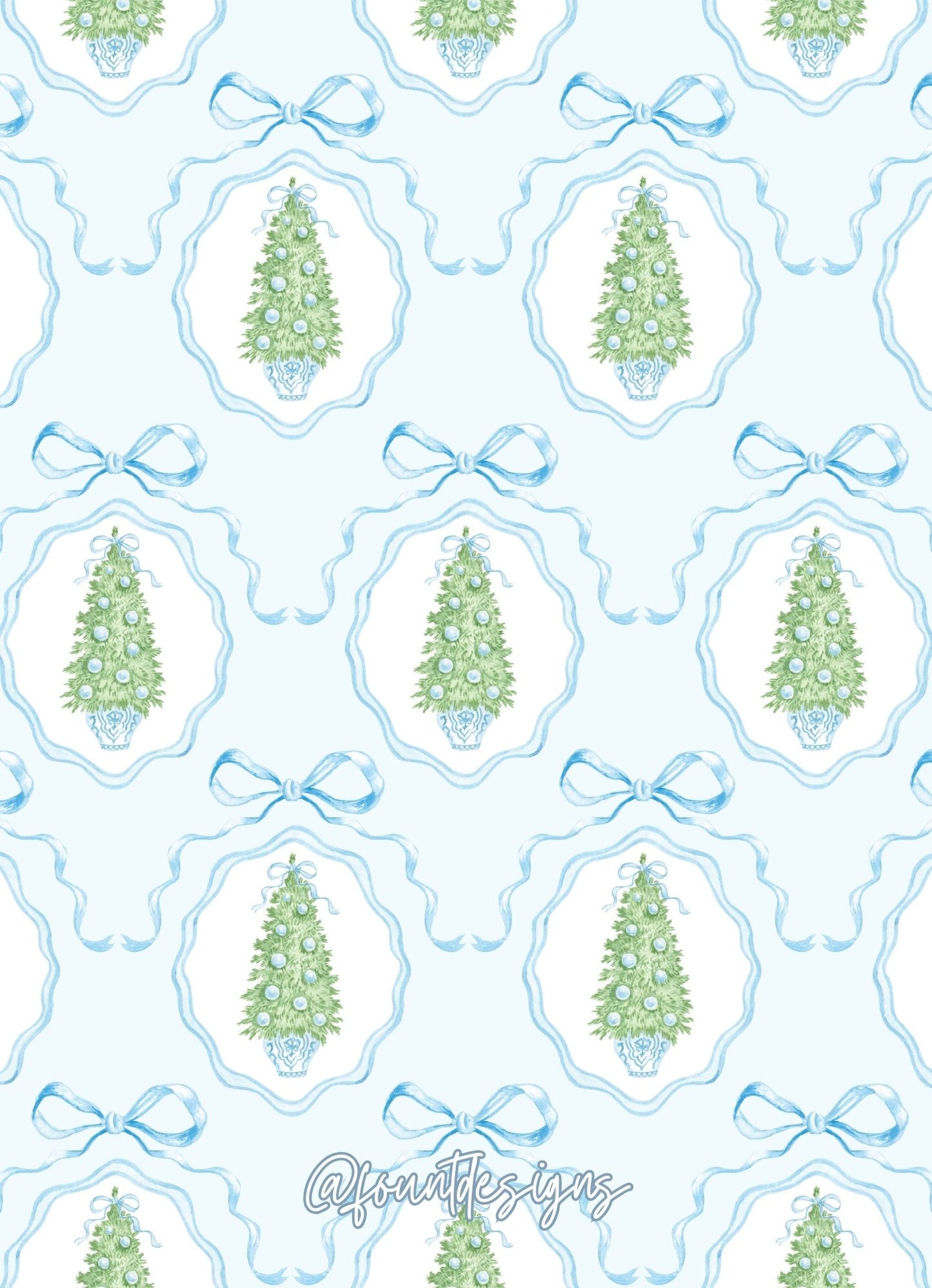 Blue Chinoiserie Topiary Holiday Card