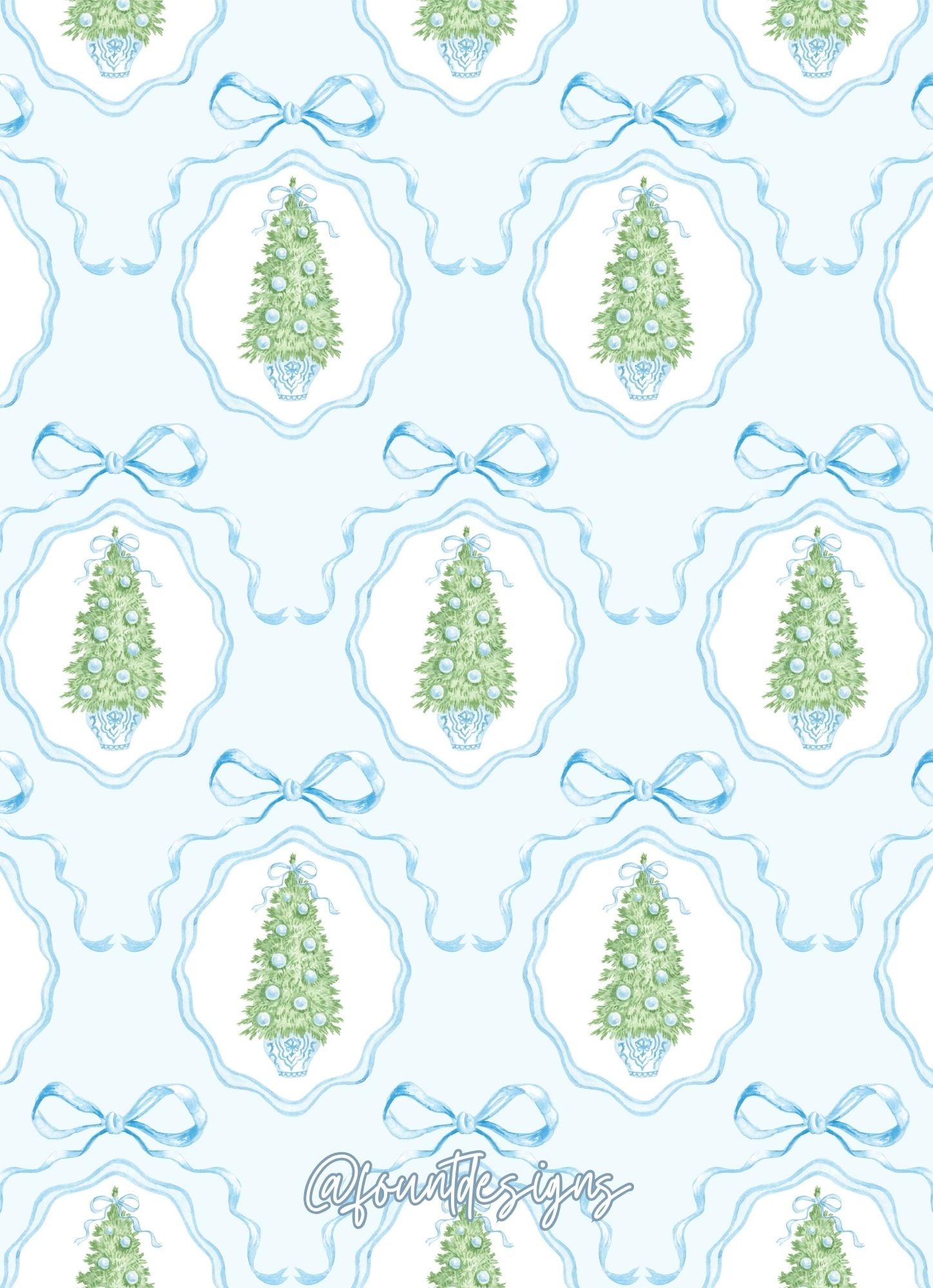 Blue Chinoiserie Topiary Holiday Card