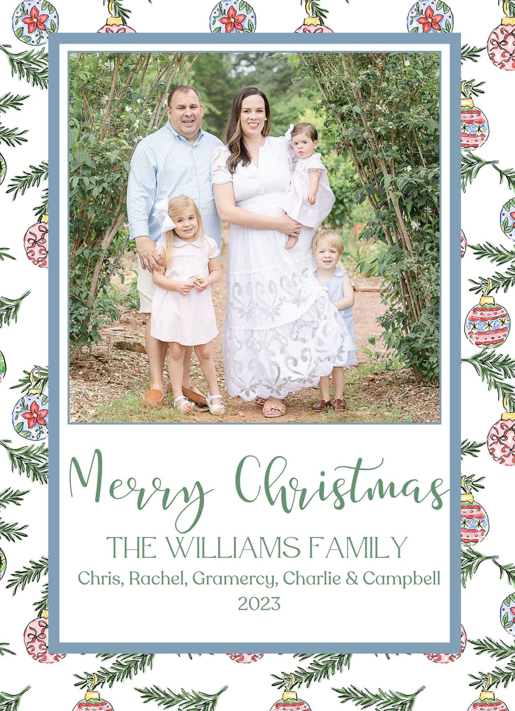 Blue Framed Ornament Holiday Card
