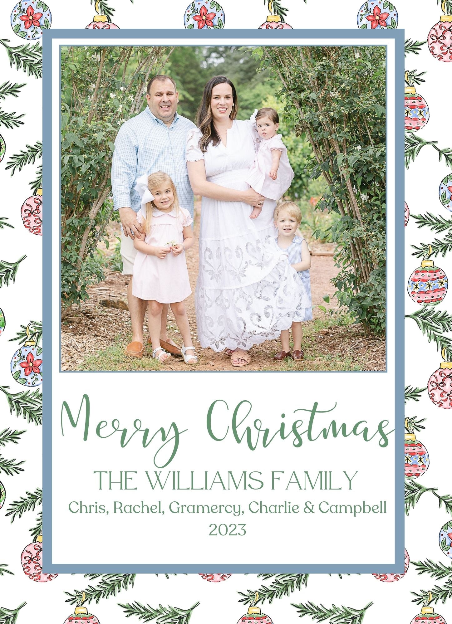 Blue Framed Ornament Holiday Card