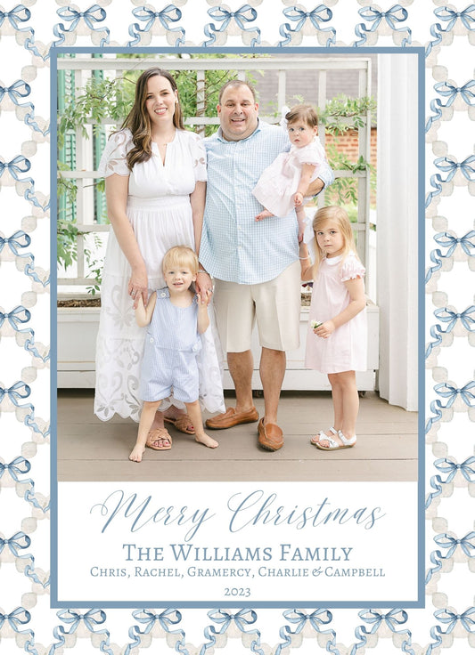 Blue Bows & Pearls Holiday Card