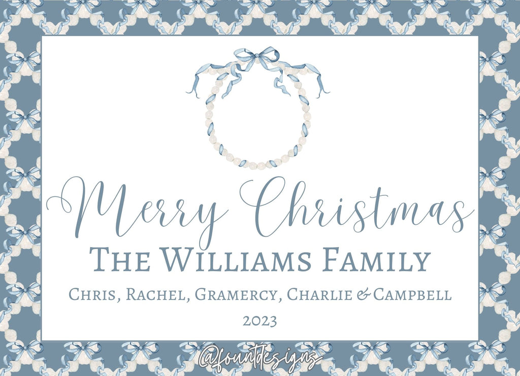 Blue Ribbon and Pearls Holiday Card