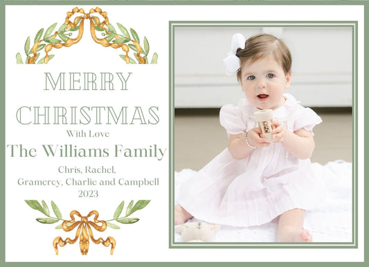 Gold Bow Garland Holiday Card