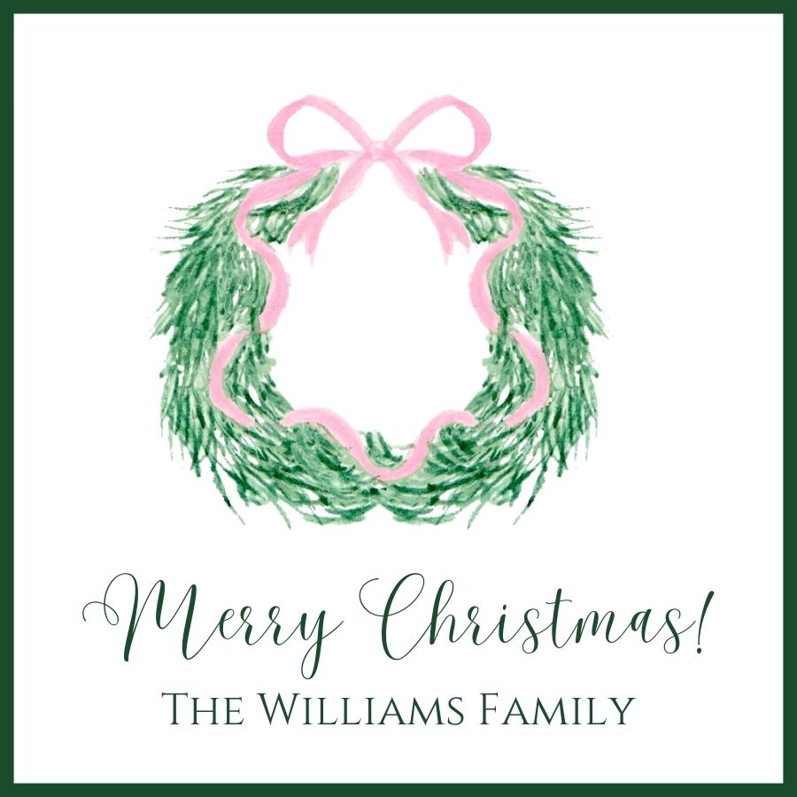 Wreath with Pink Bow Gift Tag