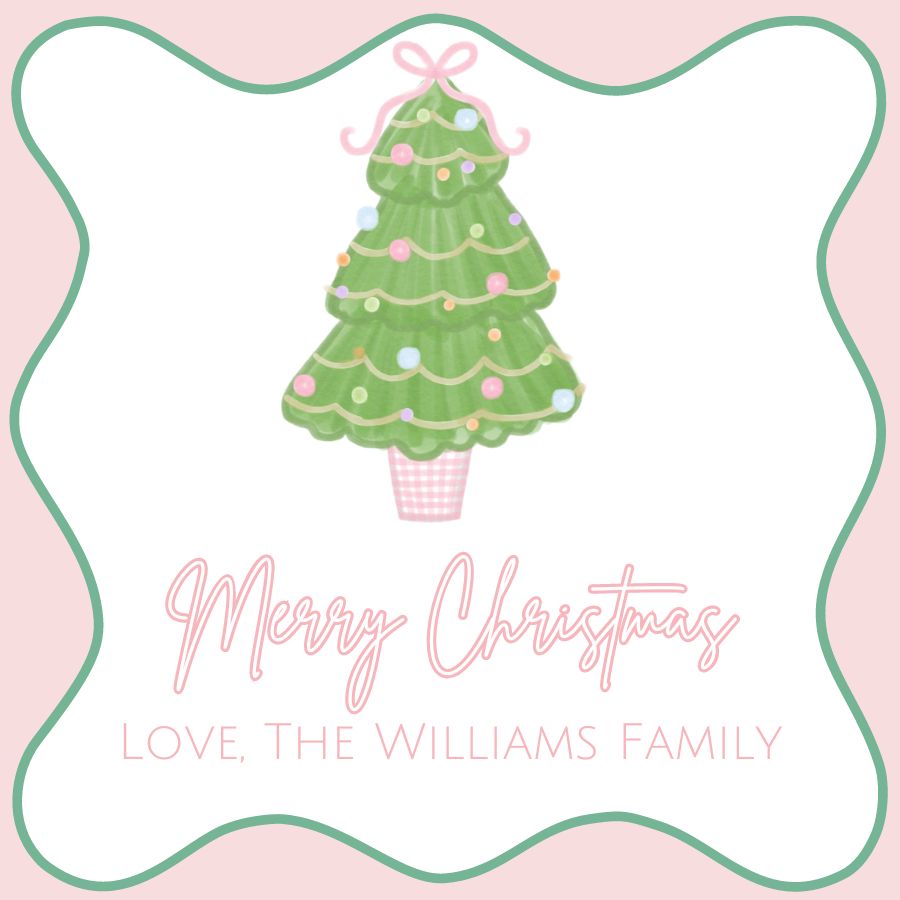 Scalloped Pink Christmas Tree Tag