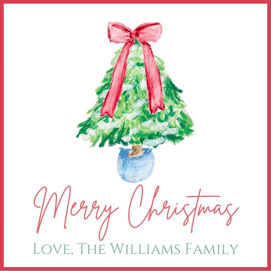 Red Bow Christmas Tree Gift Tag
