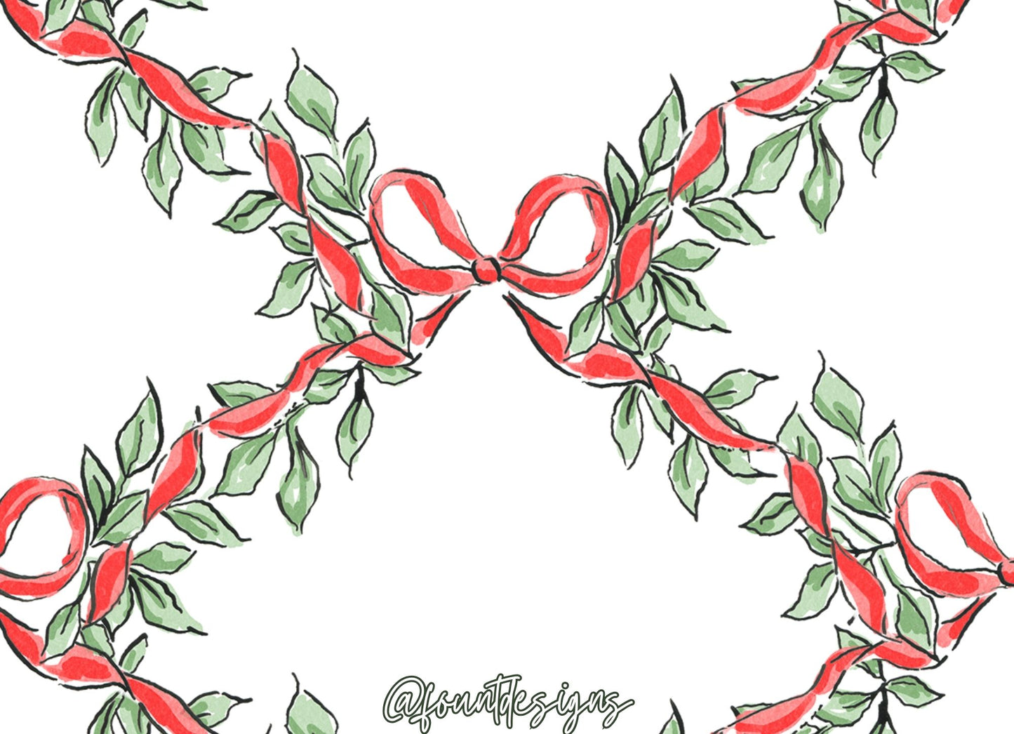 Garland & Red Ribbon Holiday Card