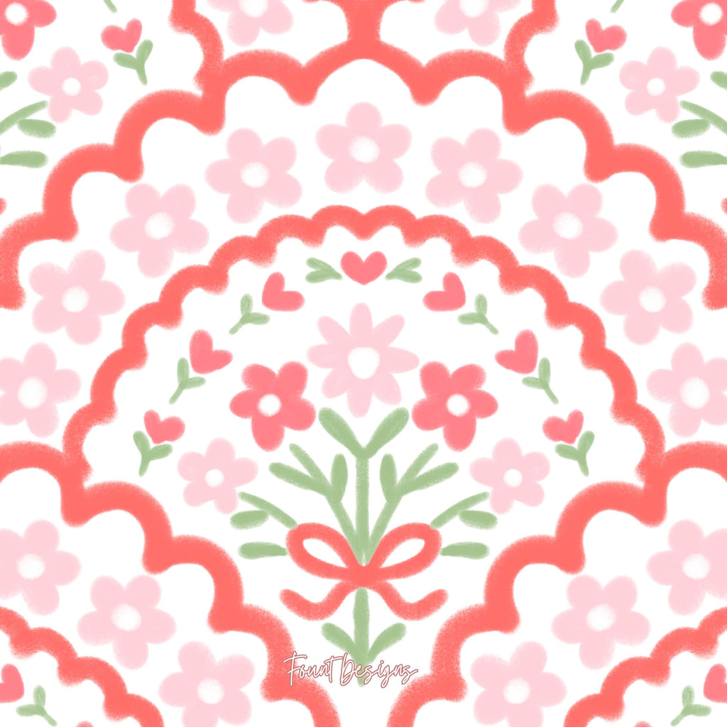 Red Scalloped Floral Valentine's Card