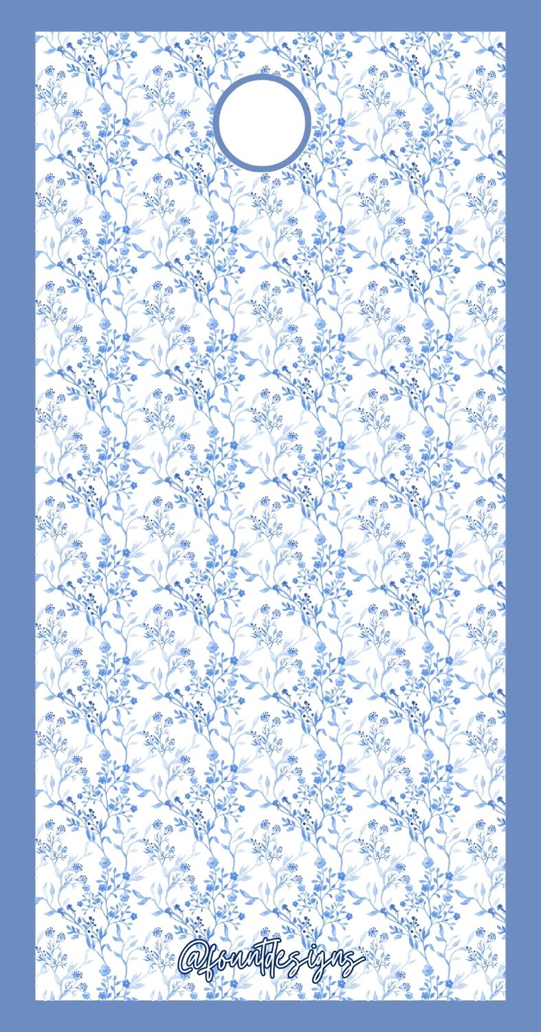 Blue Floral Script Christmas Rectangle Gift Tag