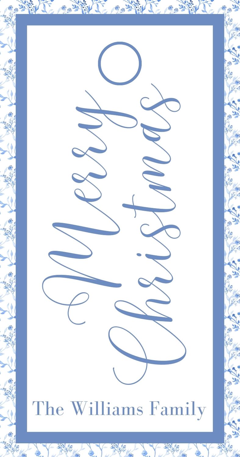 Blue Floral Script Christmas Rectangle Gift Tag