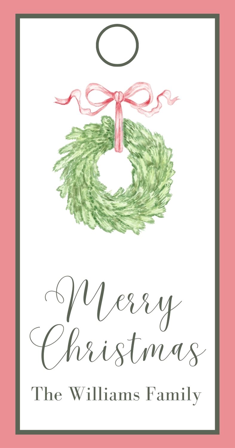 Coral Christmas Wreath Rectangle Gift Tag