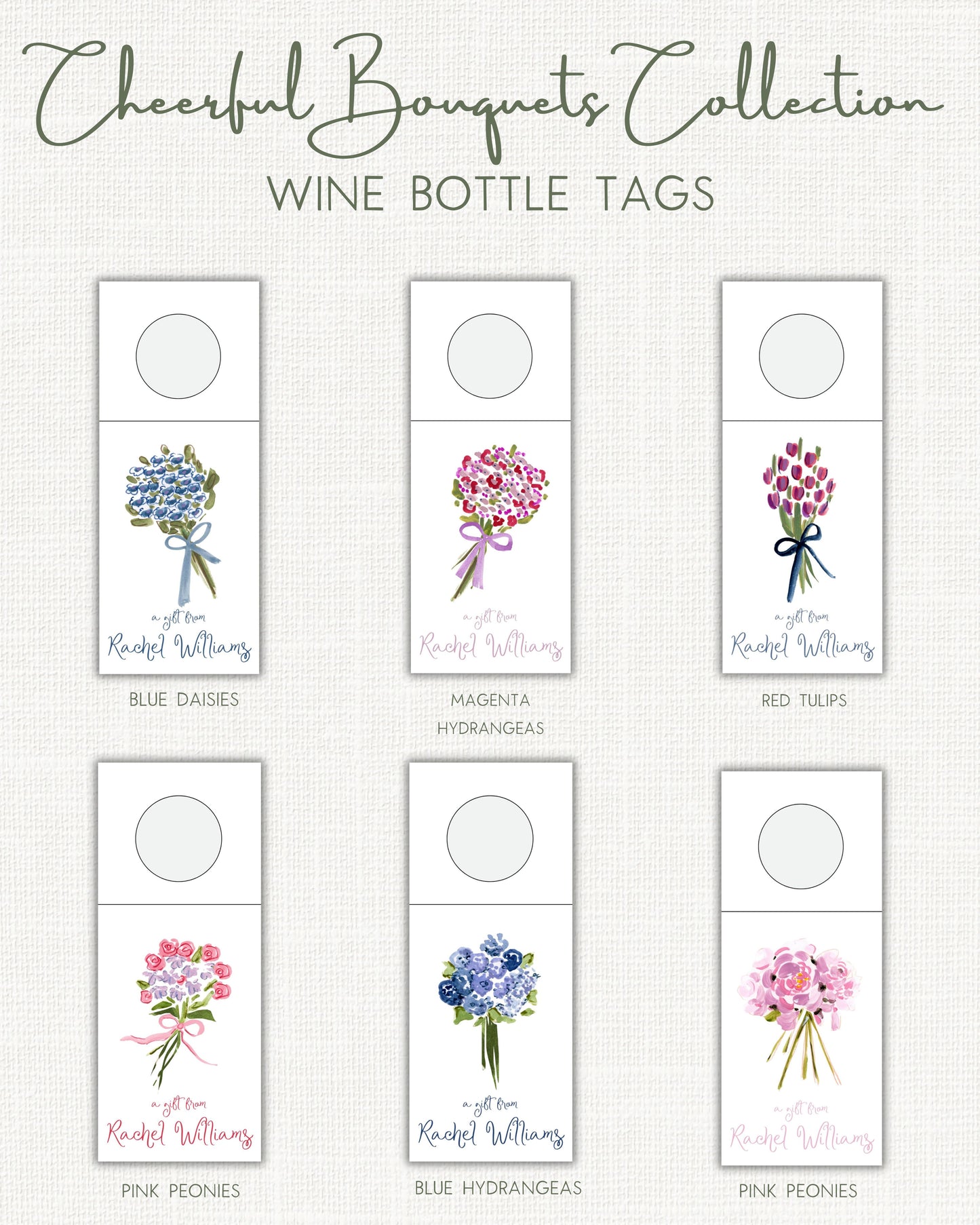 Cheerful Bouquets Wine Bottle Tags