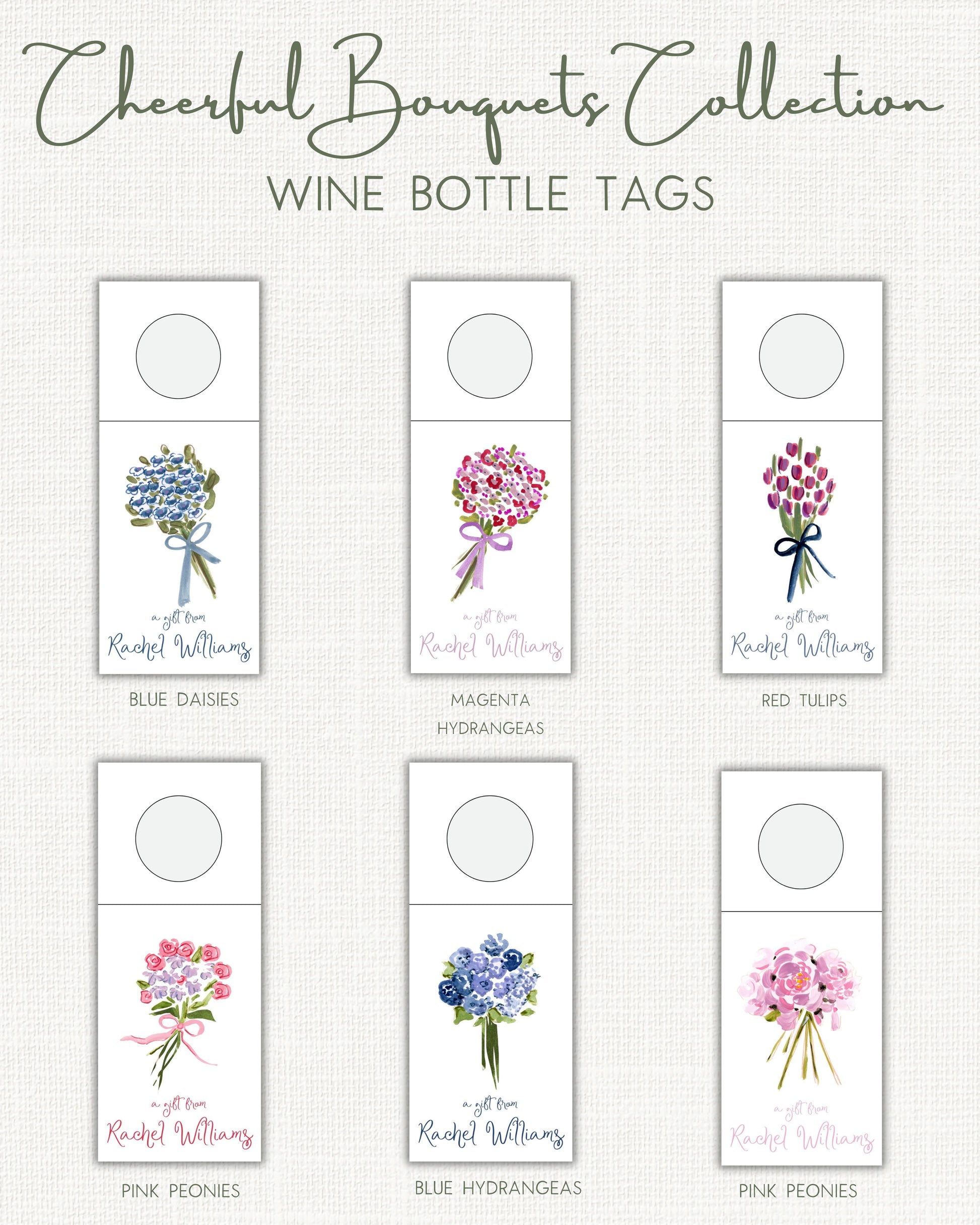 Cheerful Bouquets Wine Bottle Tags